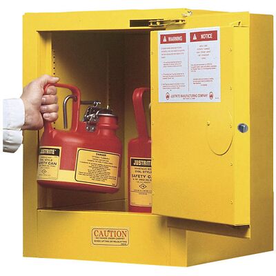 Justrite FM-Sicherheits-Kleinschrank, Tischschrank, eintürig, selbstschließend, gelb Justrite FM-Sicherheits-Kleinschrank, Tischschrank, eintürig, selbstschließend, gelb
