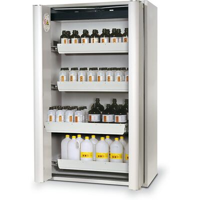 asecos Feuerbeständiger Gefahrstoff-Falttürschrank Typ 90, halbautomatisch, mit 4 Schubladen, lichtgrau asecos Feuerbeständiger Gefahrstoff-Falttürschrank Typ 90, halbautomatisch, mit 4 Schubladen, lichtgrau