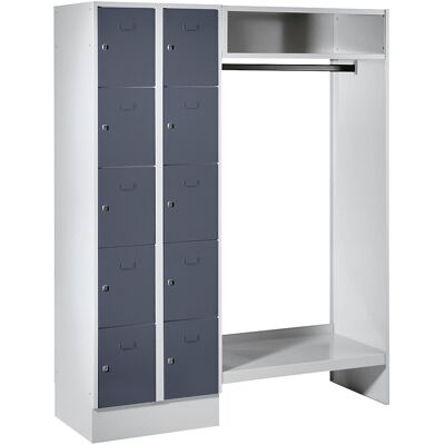 Wolf Schließfach-Garderobensystem Dresden, 2 Abteile links, 1 Garderobe, B 1470 mm, lichtgrau / basaltgrau Wolf Schließfach-Garderobensystem Dresden, 2 Abteile links, 1 Garderobe, B 1470 mm, lichtgrau / basaltgrau