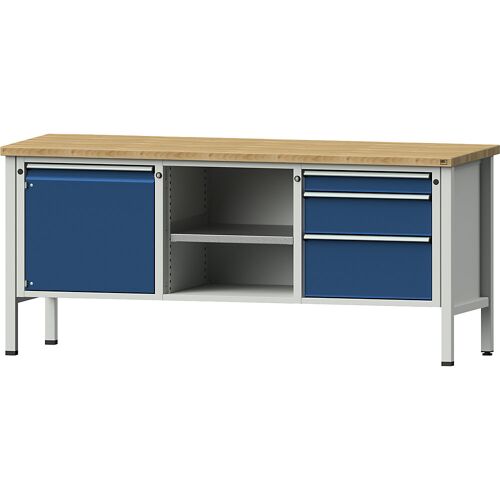 ANKE Werkbank, Gestellbauweise Serie V, 1 Tür 540 mm, 3 Schubladen, Höhe 890 mm, Buche massiv