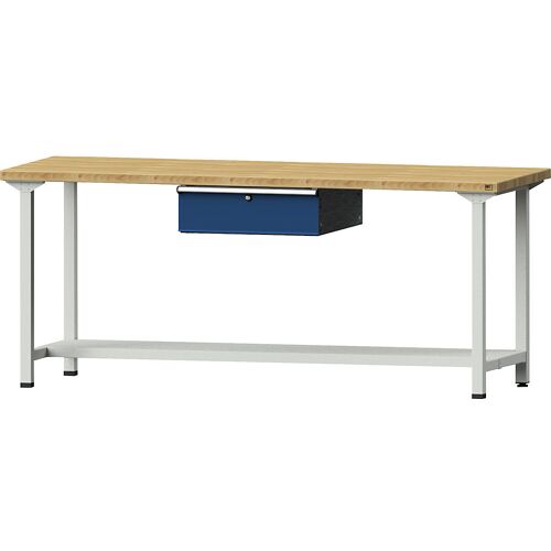 ANKE Werkbank, Gestellbauweise Serie V, 1 Schublade, 1 Ablageboden, Breite 2000 mm, Buchemassivplatte