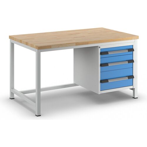 eurokraft pro Werkbank, Gestellbauweise Serie 8000, 3 Schubladen: 1 x 120, 1 x 180, 1 x 240 mm, BxT 1500 x 900 mm