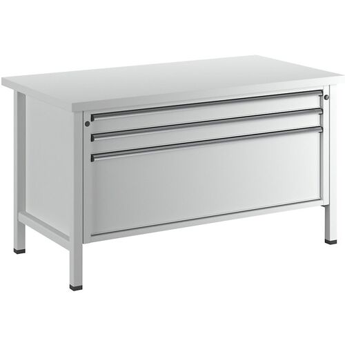 ANKE Werkbank mit XL/XXL-Schubladen, Gestellbauweise, Breite 1500 mm, 3 Schubladen, Universalplatte, Front lichtgrau