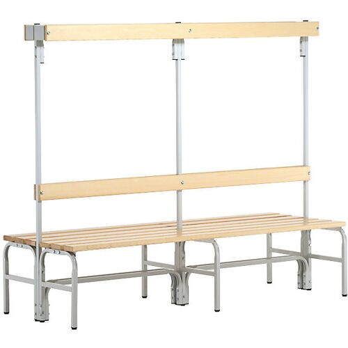 Sypro Umkleidebank mit Hakenleisten, beidseitig, 8 Haken 1500 mm, lichtgrau