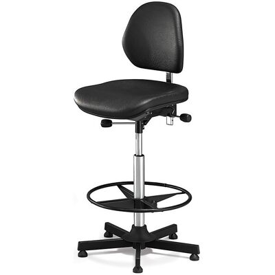 Arbeitsstuhl AEGA, hohe Ausführung mit Bodengleitern und Fußring, Kunstleder, schwarz, höhenverstellbar 670 - 930 mm kaiserkraft Arbeitsstuhl AEGA, hohe Ausführung mit Bodengleitern und Fußring, Kunstleder, schwarz, höhenverstellbar 670 - 930 mm kaiserkraft