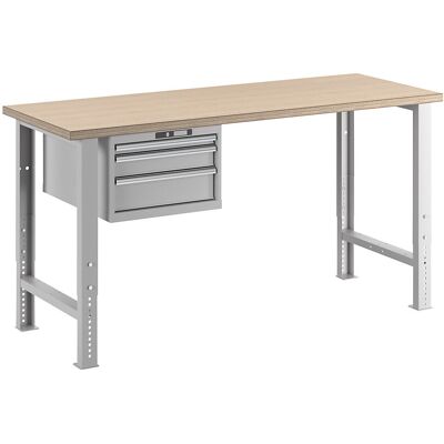LISTA Werkbank im Baukastensystem, Höhe 740 - 1090 mm, Hängeschrank, 3 Schubladen, lichtgrau, Tischbreite 2000 mm LISTA Werkbank im Baukastensystem, Höhe 740 - 1090 mm, Hängeschrank, 3 Schubladen, lichtgrau, Tischbreite 2000 mm
