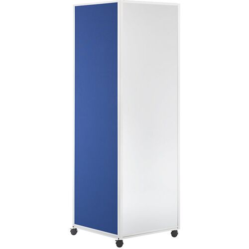 eurokraft basic Mobile Infosäule, mit 4 feststellbaren Doppellenkrollen, Textil blau, Whiteboard