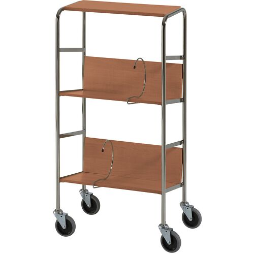 HelgeNyberg Aktenordnerwagen mit Ablageboden, verchromt, 3 Etagen, LxBxH 550 x 340 x 1060 mm, Kirsche-Dekor, ab 5 Stk