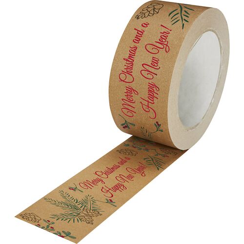 ratioform terra Papier-Packband, Merry Christmas, natur, VE 6 Rollen, Bandbreite 50 mm, ab 5 VE