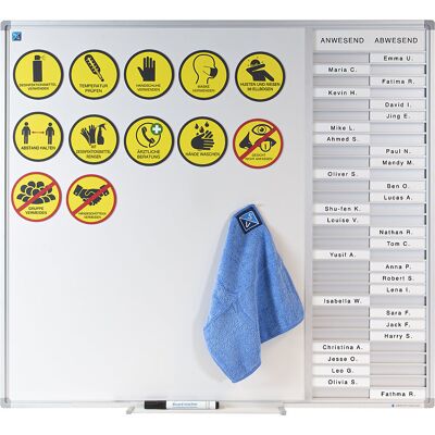 SMIT VISUAL Anwesenheitstafel mit Whiteboard, mit Magnetfolien, Marker, Wischer, HxBxT 769 x 854 x 15 mm SMIT VISUAL Anwesenheitstafel mit Whiteboard, mit Magnetfolien, Marker, Wischer, HxBxT 769 x 854 x 15 mm