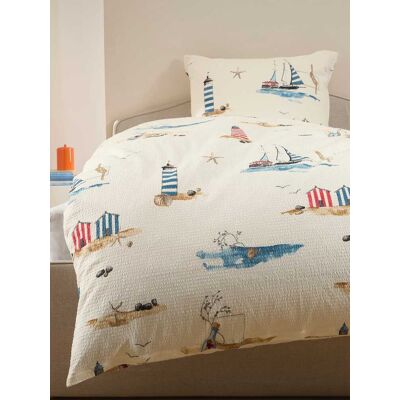 irisette Seersucker-Bettwäsche-Set Maritim - Ecru-Blau-Rot - male - Size: 155 irisette Seersucker-Bettwäsche-Set Maritim - Ecru-Blau-Rot - male - Size: 155