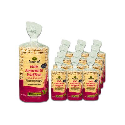 Alnatura Bio Mais Amaranth Waffeln mit Reis & Leinsamen 12x115G Alnatura Bio Mais Amaranth Waffeln mit Reis & Leinsamen 12x115G