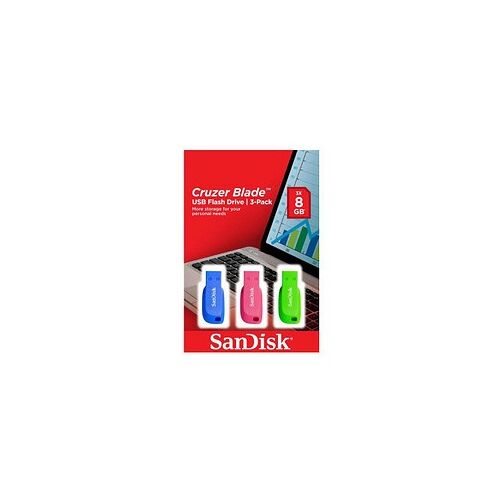 SanDisk 3 SanDisk USB-Sticks Cruzer Blade blau, grün, pink 32 GB