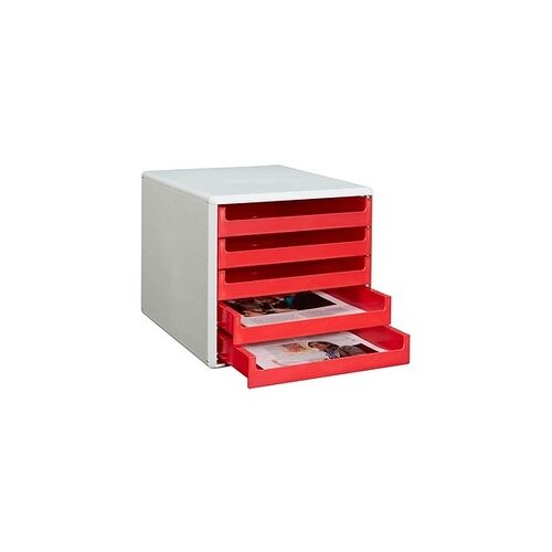 M&M Schubladenbox  rot 30050906, DIN A4 mit 5 Schubladen