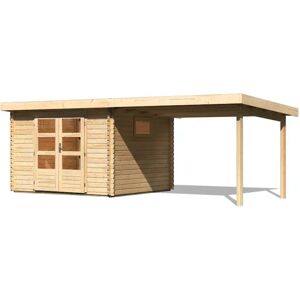 Karibu Gartenhaus Trittau 3 inkl. 3m Schleppdach - 38mm-297 x 297cm- naturbelassen 50% Aktions-Rabatt auf Dacheindeckung & gratis Gartenhaus-Pflegebox