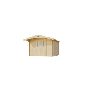 Karibu Gartenhaus Blockbohlenhaus Rentrup 8 - 28mm-297 x 387 cm- naturbelassen 50% Aktions-Rabatt auf Dacheindeckung & gratis Gartenhaus-Pflegebox