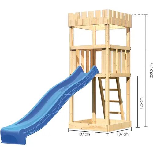 Akubi Kinderspielturm Ritterburg Löwenherz inkl. Wellenrutsche blau inkl. gratis Akubi Farbsystem & Kuscheltier