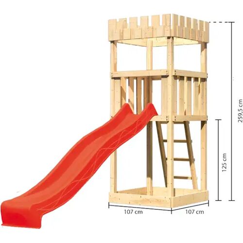 Akubi Kinderspielturm Ritterburg Löwenherz inkl. Wellenrutsche rot inkl. gratis Akubi Farbsystem & Kuscheltier