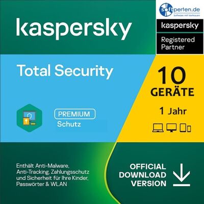 Kaspersky Total Security - 10 Geräte - 1 Jahr, Download, ESD Kaspersky Total Security - 10 Geräte - 1 Jahr, Download, ESD