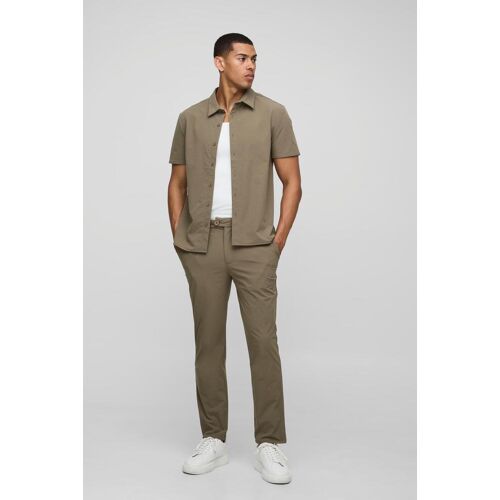 boohooman Stretch-Hemd & schmale Hose - Taupe - M, Taupe