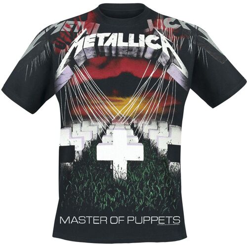 Metallica T-Shirt - Master Of Puppets - Faded Allover - M bis L - für Männer - Größe M - schwarz  - Lizenziertes Merchandise! - Männer - male