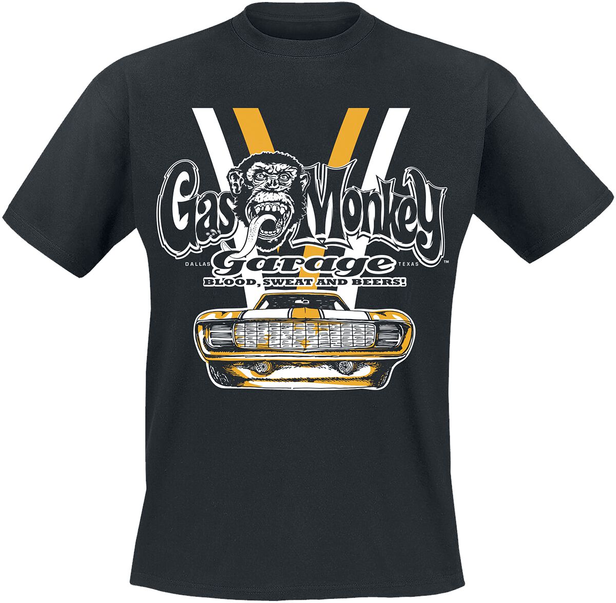 Gas Monkey Garage T-Shirt - Yellow And White Car - S bis 3XL - für Männer - Größe S - schwarz  - Lizenzierter Fanartikel - Männer - male