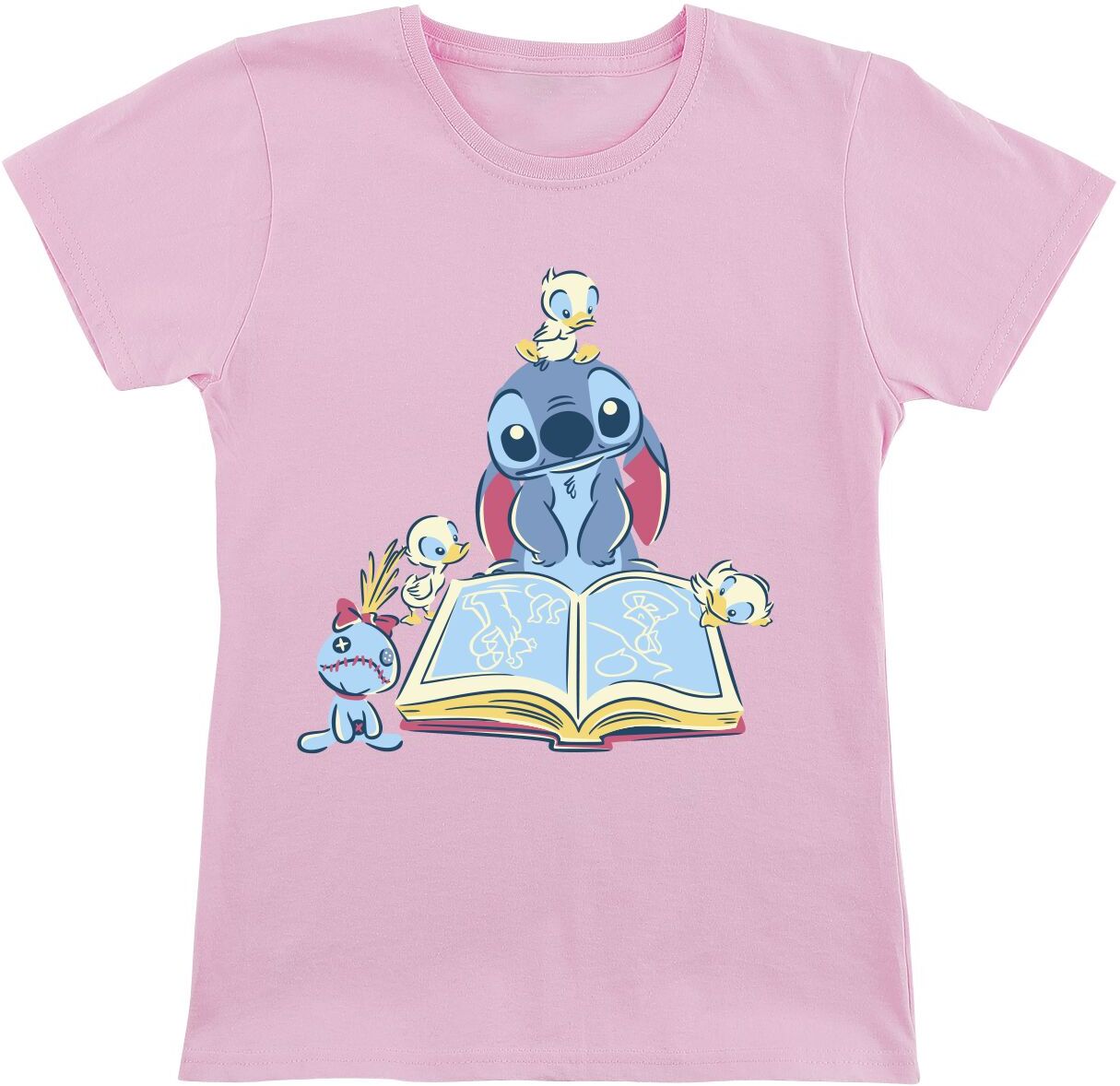 Lilo & Stitch - Disney T-Shirt für Kinder - Kids - Reading A Book - für Mädchen - rosa  - Lizenzierter Fanartikel - Kinder & Babies - female