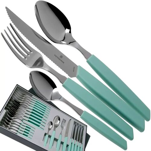 Victorinox Swiss Modern 6.9096.12W41.24, 24-teiliges Besteckset mit Steakmesser, grün