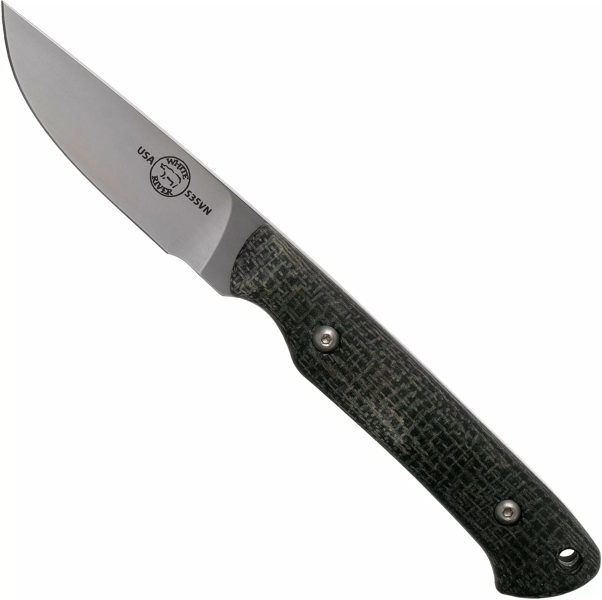 White River Knives Small Game Knife Black Burlap Micarta Jagdmesser, Owen Baker Jr. Design