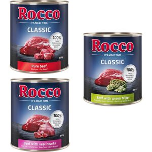 Rocco Classic 24 x 800g - Rocco Nassfutter im Sparpaket - Rind-Mix (Rind pur, Rind/Kalbsherz, Rind/Pansen)