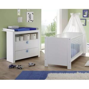 trendteam Babyzimmer Olivia in weiß und blau komplett Set 2-teilig mit Wickelkommode und Babybett