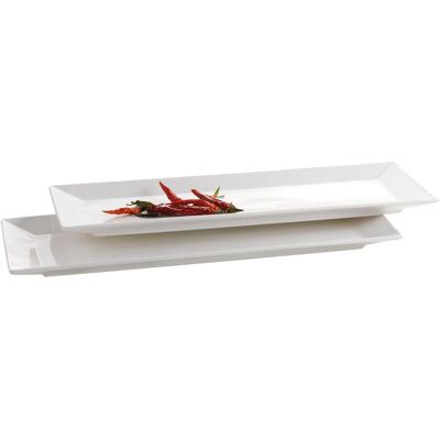 Mäser Beigefarbene Porzellan-Geschirrset - Rechteckig 2x32cm - Trendy Line Mäser Beigefarbene Porzellan-Geschirrset - Rechteckig 2x32cm - Trendy Line