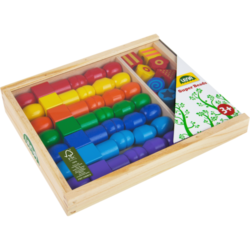 LENA Holzperlen Super Beads (FSC100%), Holzkasette