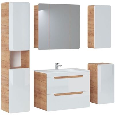 Fun Moebel Badmöbel Set 5-tlg Badezimmerset FERMO Weiss HGL inkl.Waschtisch 80cm Fun Moebel Badmöbel Set 5-tlg Badezimmerset FERMO Weiss HGL inkl.Waschtisch 80cm