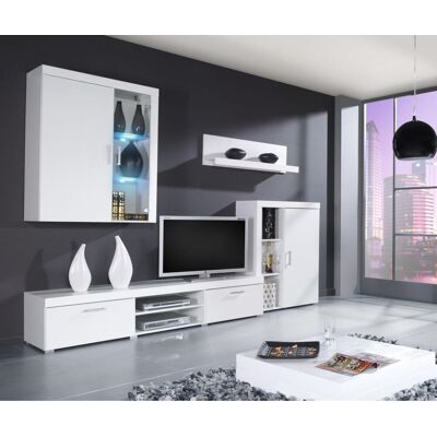 Fun Moebel Wohnwand Schrankwand 4 tlg. YORK Weiss HGL mit LED-Beleuchtung Fun Moebel Wohnwand Schrankwand 4 tlg. YORK Weiss HGL mit LED-Beleuchtung