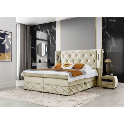 Fun Möbel Boxspringbett Schlafzimmerbett ELVIANO 200x200cm Stoff Ecru inkl. Ambiente-LED Fun Möbel Boxspringbett Schlafzimmerbett ELVIANO 200x200cm Stoff Ecru inkl. Ambiente-LED