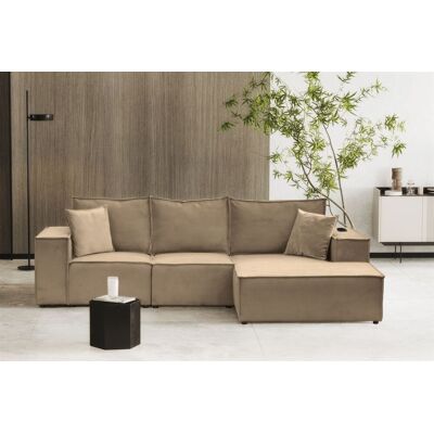 Fun Möbel Ecksofa Sofa ALVARO inkl. QI Ladegerät Stoff Opera Velvet Sand Ottomane Rechts Fun Möbel Ecksofa Sofa ALVARO inkl. QI Ladegerät Stoff Opera Velvet Sand Ottomane Rechts