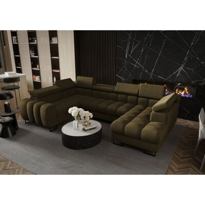 Fun Moebel Wohnlandschaft Schlafsofa BASTIEN in Stoff Moly Dunkelgrün Ottomane Rechts Fun Moebel Wohnlandschaft Schlafsofa BASTIEN in Stoff Moly Dunkelgrün Ottomane Rechts