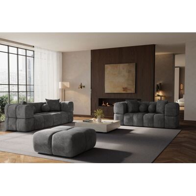 Fun Möbel Sofaset Designersofas VEGA 3-2 inkl. Hocker in Stoff Egon Dunkelgrau Fun Möbel Sofaset Designersofas VEGA 3-2 inkl. Hocker in Stoff Egon Dunkelgrau