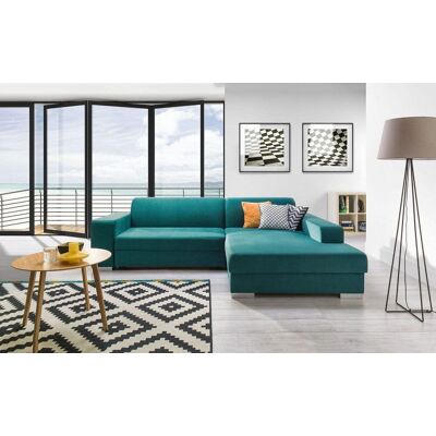 Fun Moebel Ecksofa Schlafsofa HELLOS Polyesterstoff Türkis Ottomane Rechts Fun Moebel Ecksofa Schlafsofa HELLOS Polyesterstoff Türkis Ottomane Rechts