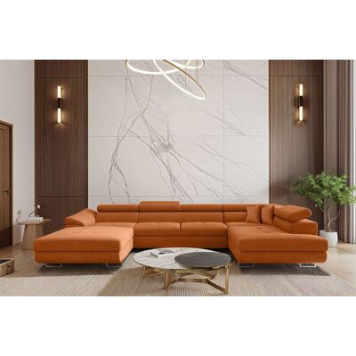 Fun Möbel Wohnlandschaft Schlafsofa Sofa CARMELO in Stoff Nova Orange Ottomane Links Fun Möbel Wohnlandschaft Schlafsofa Sofa CARMELO in Stoff Nova Orange Ottomane Links