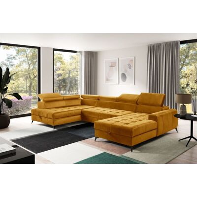 Fun Möbel Wohnlandschaft Schlafsofa AGNESA Stoff Salvador Honiggelb Ottomane Rechts Fun Möbel Wohnlandschaft Schlafsofa AGNESA Stoff Salvador Honiggelb Ottomane Rechts