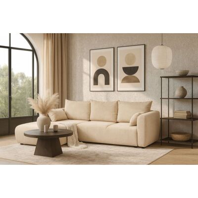 Fun Möbel Ecksofa mit Schlaffunktion RUDEN Sofa in Stoff Raven Creme Ottomane Links Fun Möbel Ecksofa mit Schlaffunktion RUDEN Sofa in Stoff Raven Creme Ottomane Links