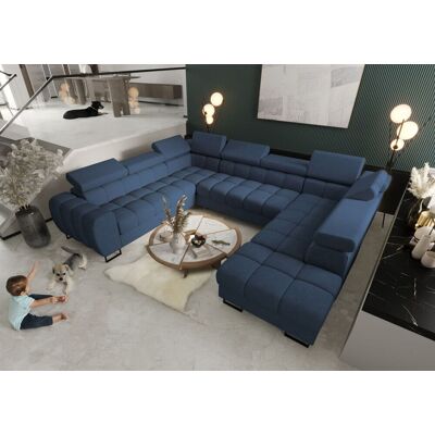 Fun Moebel Wohnlandschaft Schlafsofa BASTIEN XL in Stoff Moly Dunkelblau Ottomane Rechts Fun Moebel Wohnlandschaft Schlafsofa BASTIEN XL in Stoff Moly Dunkelblau Ottomane Rechts