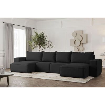 Fun Möbel Wohnlandschaft U-Form Sofa ESTELLE mit Schlaffunktion Stoff Opera Velvet Schwarz Fun Möbel Wohnlandschaft U-Form Sofa ESTELLE mit Schlaffunktion Stoff Opera Velvet Schwarz