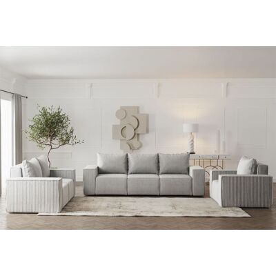 Fun Möbel Sofaset Designersofa ESTELLE 3-2-1 mit Schlaffunktion in Stoff Poso Hellgrau Fun Möbel Sofaset Designersofa ESTELLE 3-2-1 mit Schlaffunktion in Stoff Poso Hellgrau