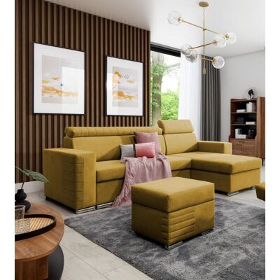 Fun Möbel Ecksofa Schlafsofa inkl. Hocker CANTON Stoff Camelia Senfgelb Ottomane Rechts Fun Möbel Ecksofa Schlafsofa inkl. Hocker CANTON Stoff Camelia Senfgelb Ottomane Rechts