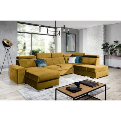 Fun Moebel Wohnlandschaft Schlafsofa NOLAN inkl. USB Stoff Element Honiggelb Ottomane Links Fun Moebel Wohnlandschaft Schlafsofa NOLAN inkl. USB Stoff Element Honiggelb Ottomane Links