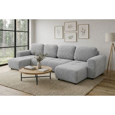 Fun Möbel Wohnlandschaft mit Schlaffunktion BRUSK Sofa in Stoff Pop Hellgrau Fun Möbel Wohnlandschaft mit Schlaffunktion BRUSK Sofa in Stoff Pop Hellgrau