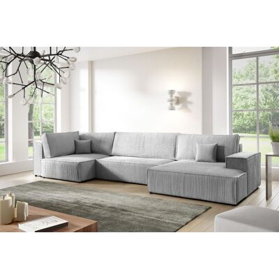 Fun Möbel Wohnlandschaft Schlafsofa CORUNIA Stoff Poso Graublau Ottomane Rechts Fun Möbel Wohnlandschaft Schlafsofa CORUNIA Stoff Poso Graublau Ottomane Rechts